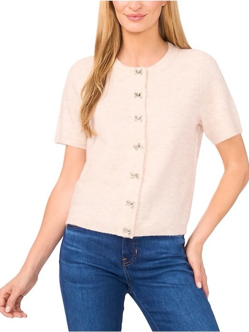 Cece Bow Button Short Sleeve Cardigan